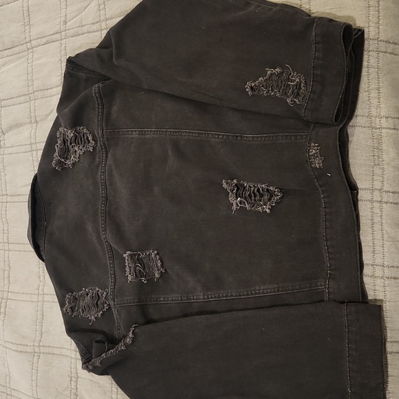 Forever 21 Black Distressed Jean Jacket Size L! - Picture 7 of 7